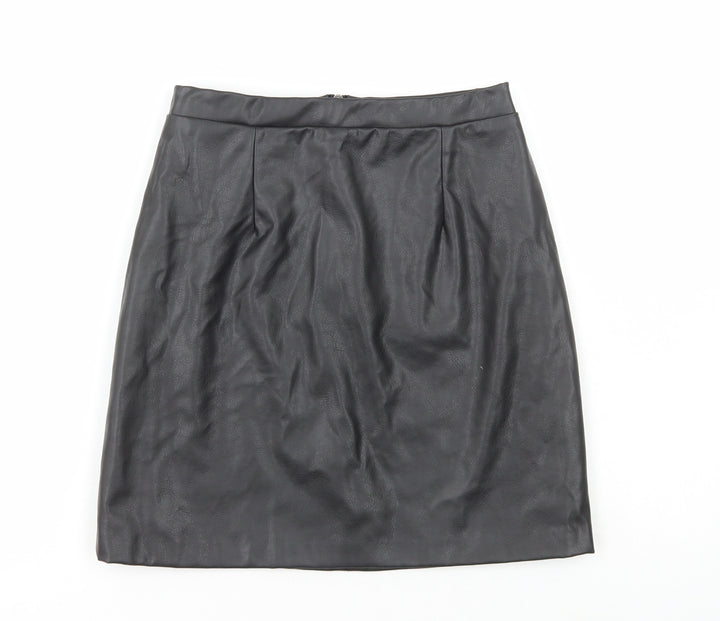 River Island Womens Black Polyester A-Line Skirt Size 8 Zip
