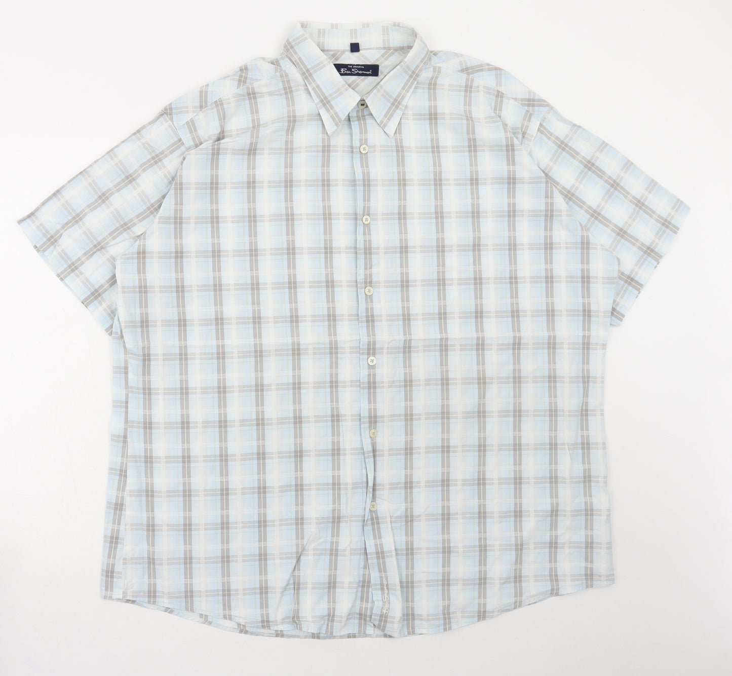 Ben Sherman Mens Blue Plaid Cotton Dress Shirt Size 2XL Collared Button