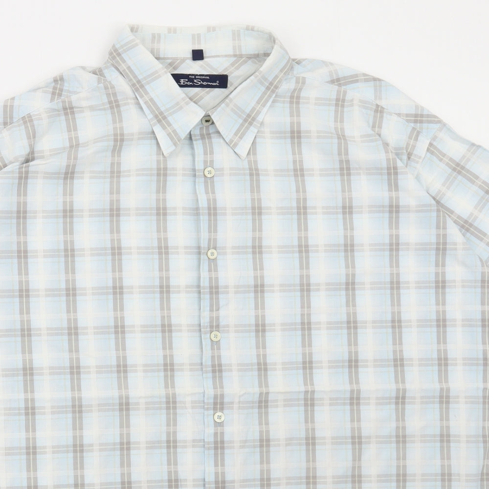 Ben Sherman Mens Blue Plaid Cotton Dress Shirt Size 2XL Collared Button