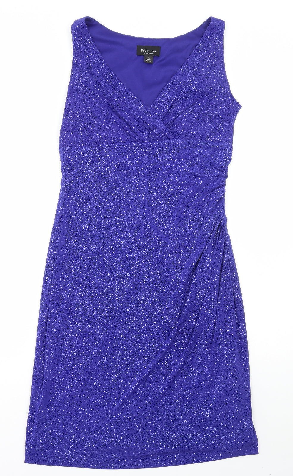 RN Studio Womens Blue Polyester A-Line Size 10 V-Neck Pullover
