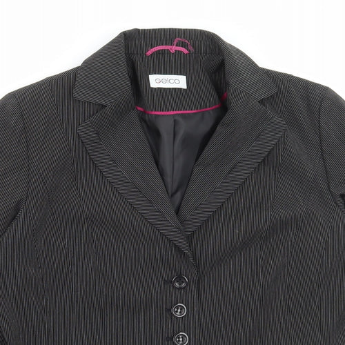 Gelco Womens Black Striped Jacket Blazer Size 14 Button