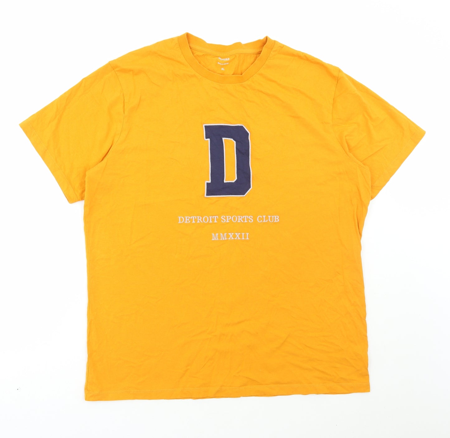 Dunnes Stores Mens Orange Cotton T-Shirt Size XL Round Neck - Detroit