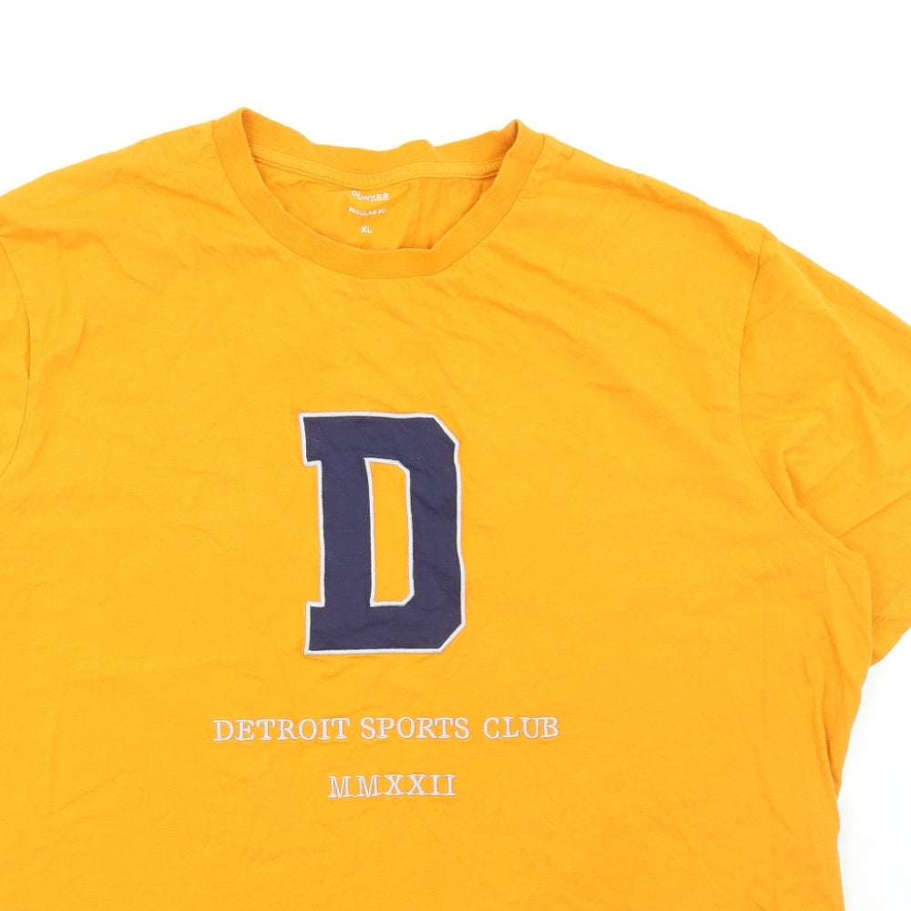 Dunnes Stores Mens Orange Cotton T-Shirt Size XL Round Neck - Detroit