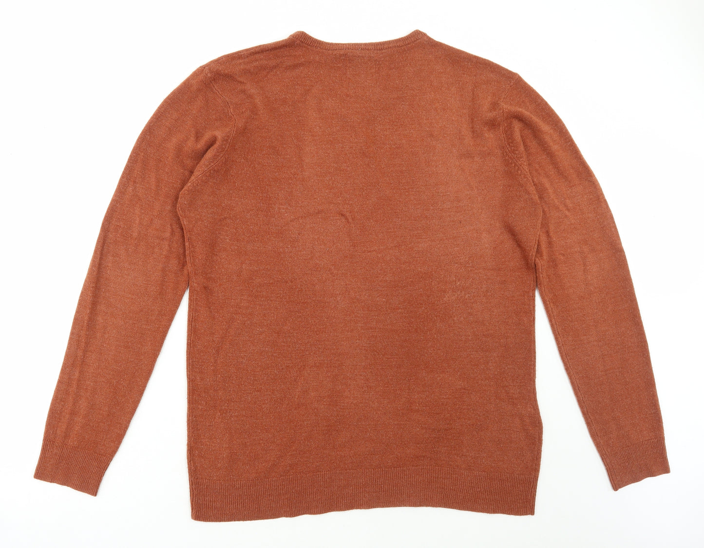 Peacocks Mens Orange V-Neck Acrylic Pullover Jumper Size XL