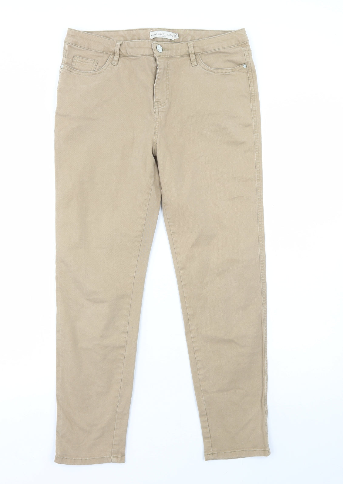 F&F Womens Beige Cotton Chino Trousers Size 12 L37 in Regular Zip