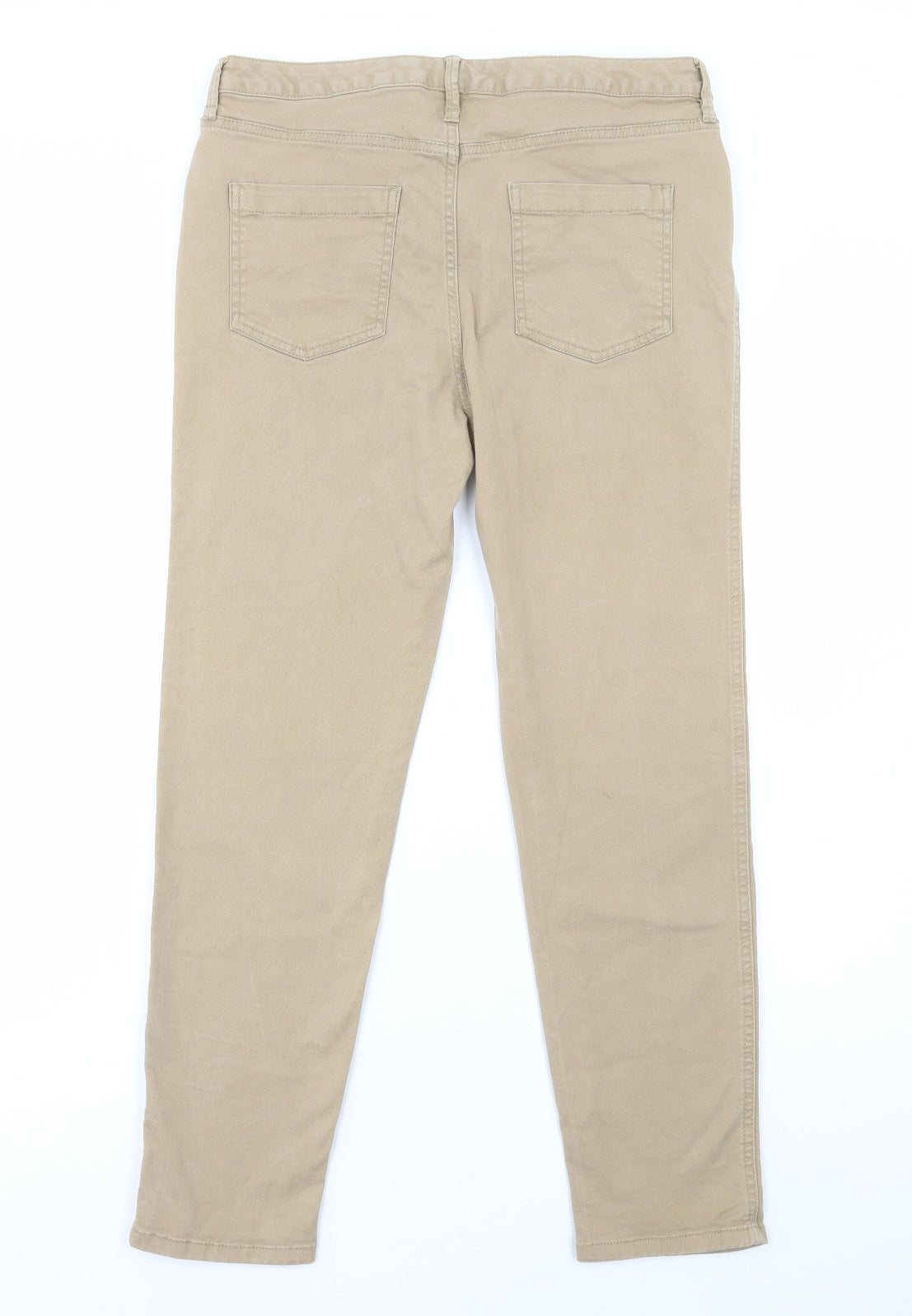 F&F Womens Beige Cotton Chino Trousers Size 12 L37 in Regular Zip