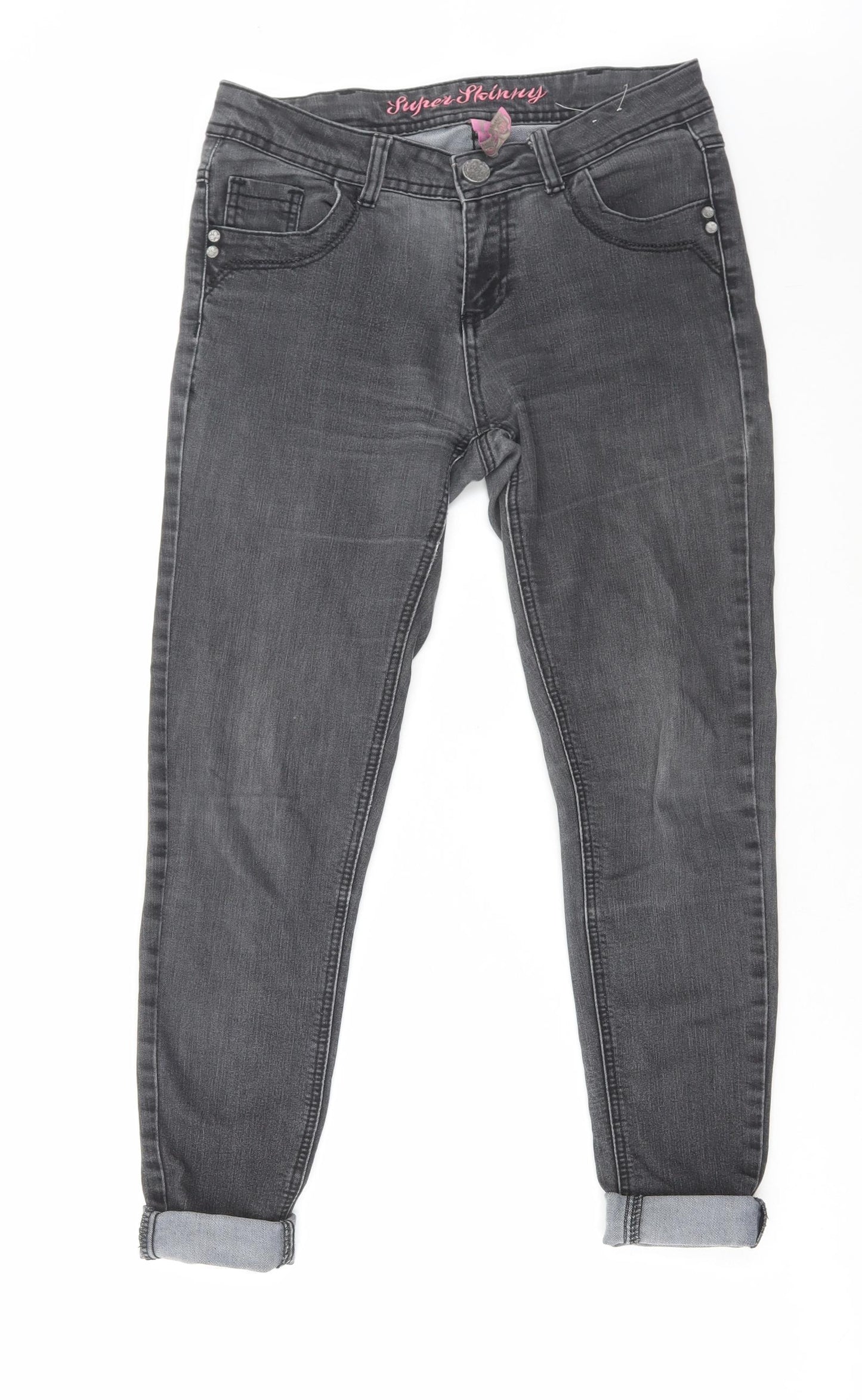 Denim & Co. Womens Grey Cotton Skinny Jeans Size 10 L26 in Regular Zip