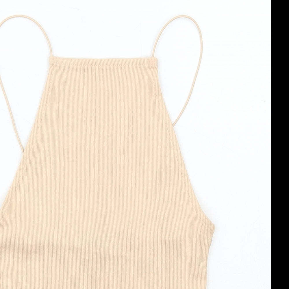 Zara Womens Beige Cotton Cropped Tank Size S Square Neck