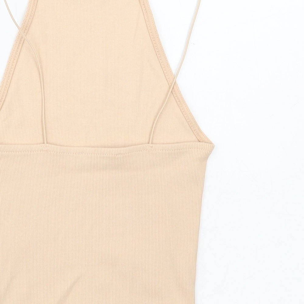 Zara Womens Beige Cotton Cropped Tank Size S Square Neck