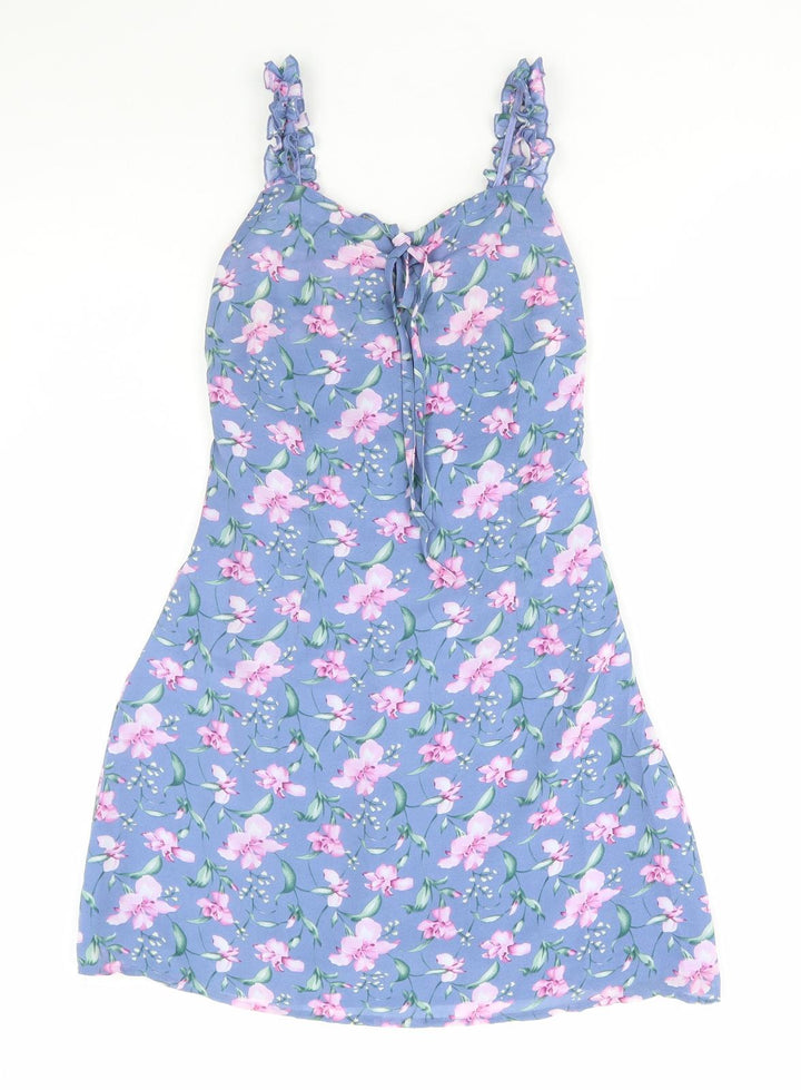 Nasty Gal Womens Blue Floral Polyester Slip Dress Size 6 Sweetheart Zip