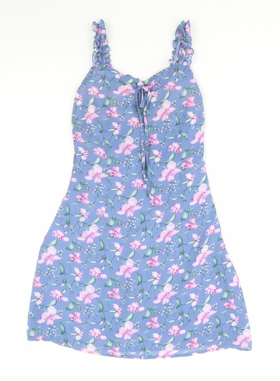 Nasty Gal Womens Blue Floral Polyester Slip Dress Size 6 Sweetheart Zip