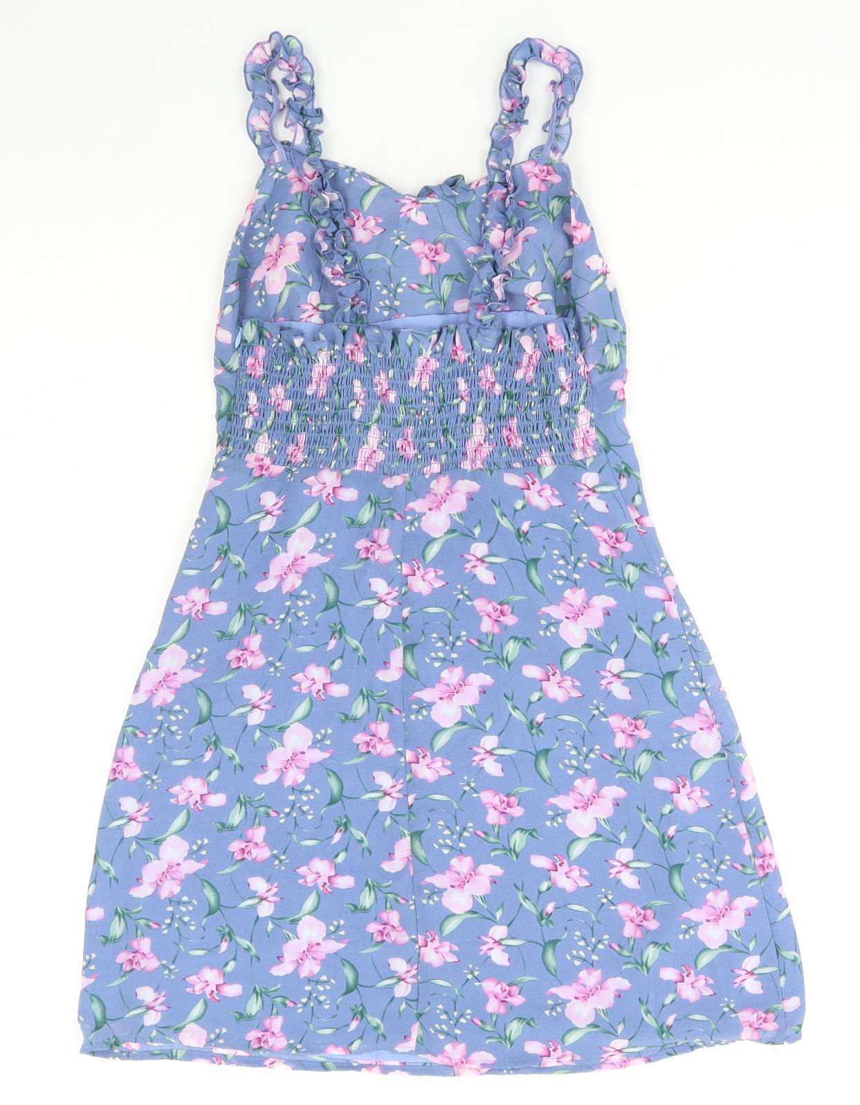 Nasty Gal Womens Blue Floral Polyester Slip Dress Size 6 Sweetheart Zip