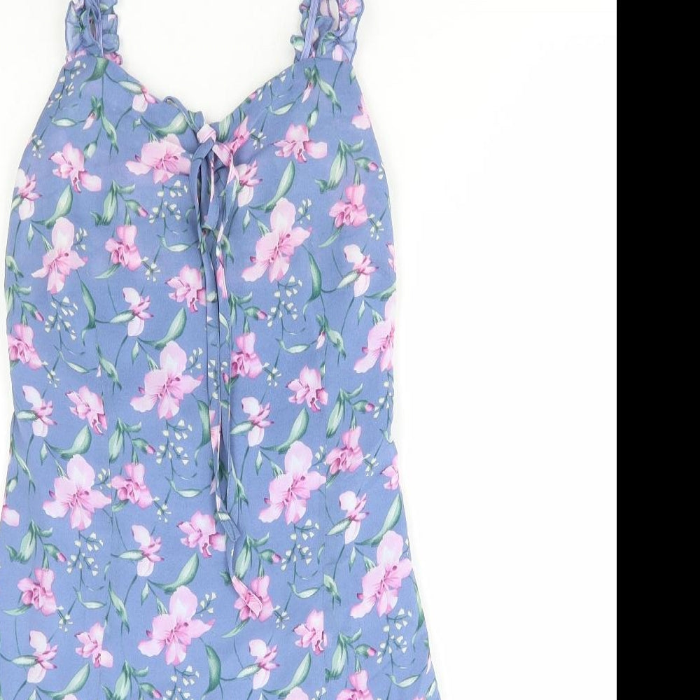 Nasty Gal Womens Blue Floral Polyester Slip Dress Size 6 Sweetheart Zip