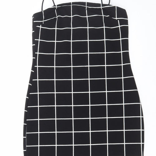 SheIn Womens Black Check Polyester Bodycon Size XS Square Neck Pullover