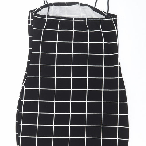 SheIn Womens Black Check Polyester Bodycon Size XS Square Neck Pullover
