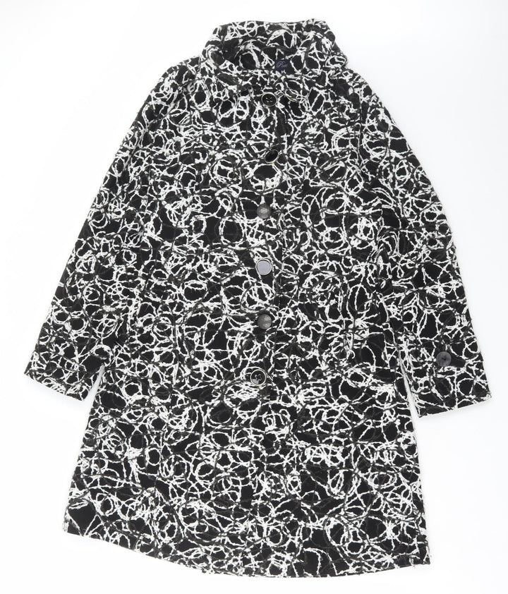Poetic Sand Womens Black Geometric Overcoat Coat Size 12 Button