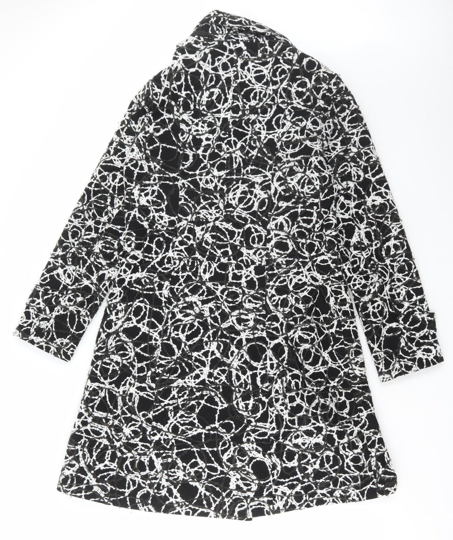 Poetic Sand Womens Black Geometric Overcoat Coat Size 12 Button