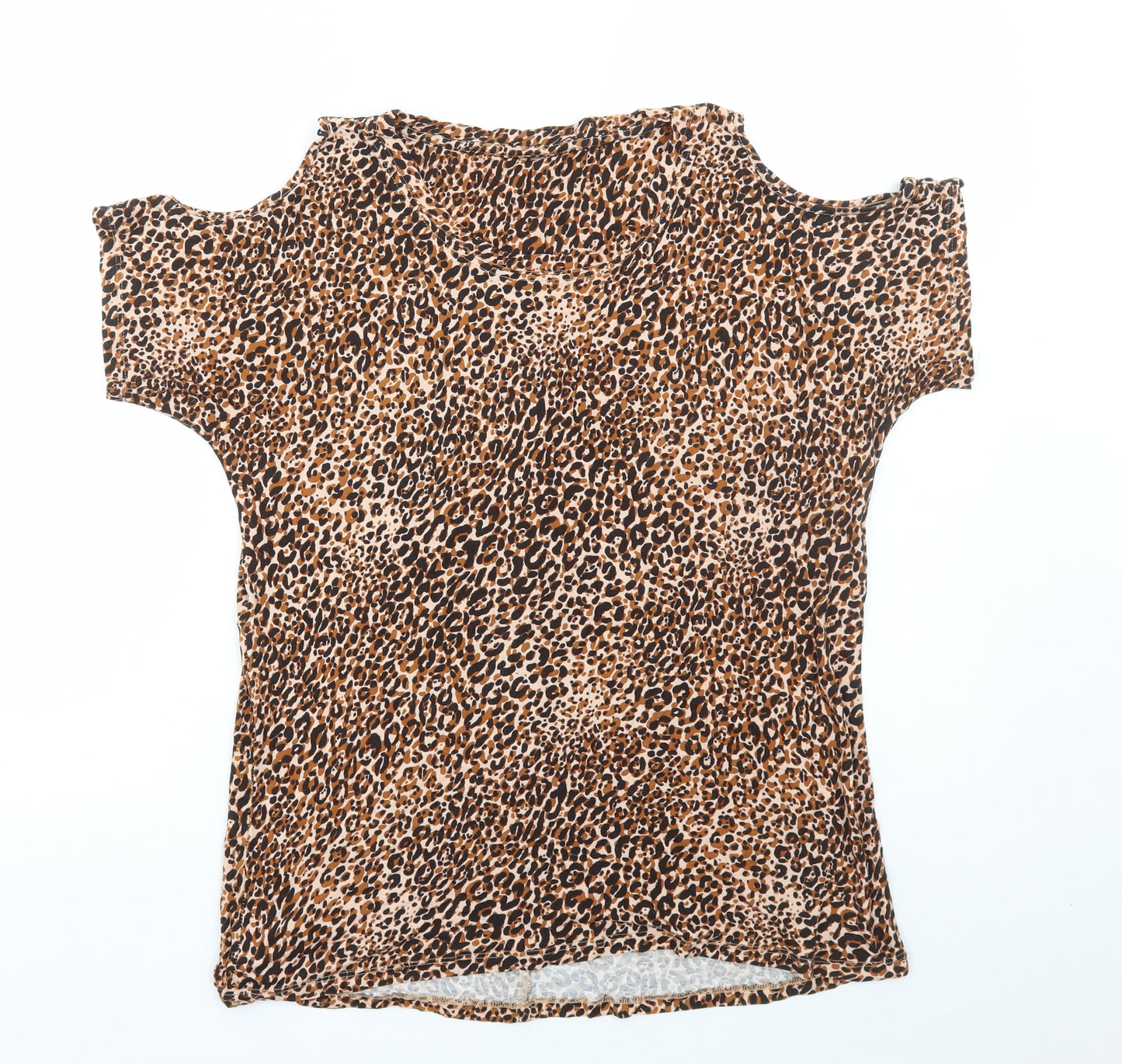 NEXT Womens Brown Animal Print Viscose Basic T-Shirt Size 12 Scoop Neck - Cold Shoulder