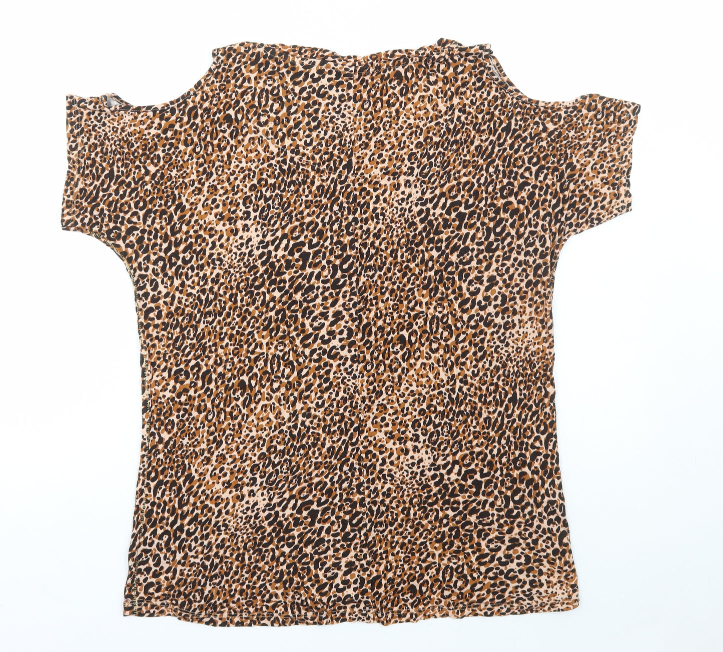 NEXT Womens Brown Animal Print Viscose Basic T-Shirt Size 12 Scoop Neck - Cold Shoulder