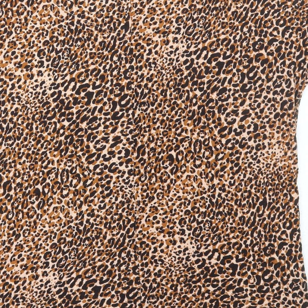 NEXT Womens Brown Animal Print Viscose Basic T-Shirt Size 12 Scoop Neck - Cold Shoulder