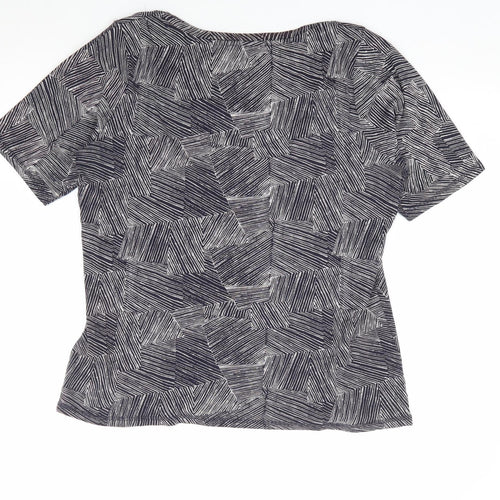 Marks and Spencer Womens Black Geometric 100% Cotton Basic T-Shirt Size 16 Scoop Neck