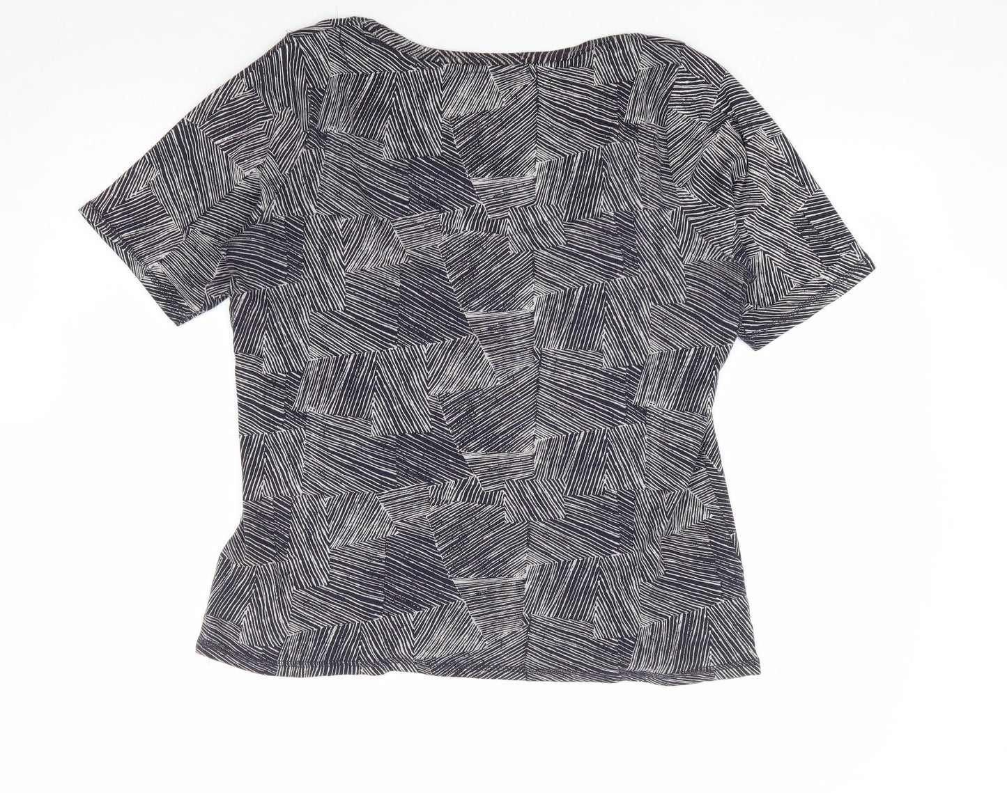Marks and Spencer Womens Black Geometric 100% Cotton Basic T-Shirt Size 16 Scoop Neck