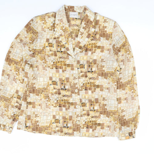 Fosby Womens Beige Geometric Polyester Jersey Blouse Size M Collared