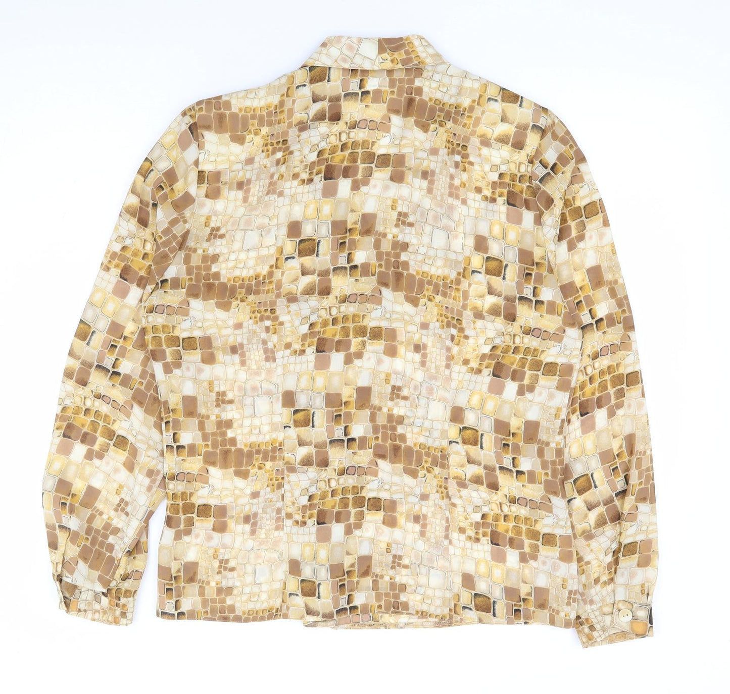 Fosby Womens Beige Geometric Polyester Jersey Blouse Size M Collared