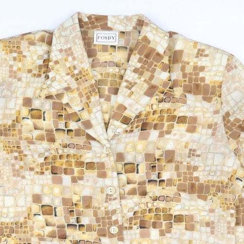 Fosby Womens Beige Geometric Polyester Jersey Blouse Size M Collared