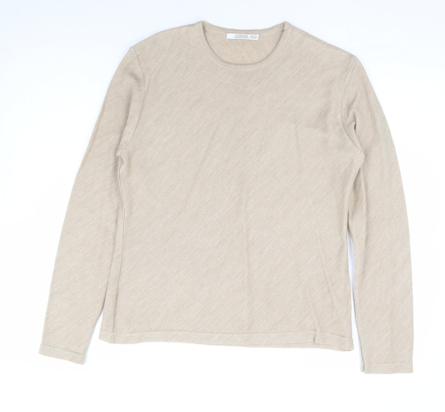 St Bernard Womens Beige Round Neck Acrylic Pullover Jumper Size 14