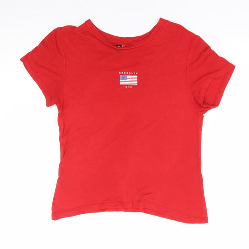 Divided by H&M Womens Red Polyester Cropped T-Shirt Size XS Round Neck - Brooklyn NYC