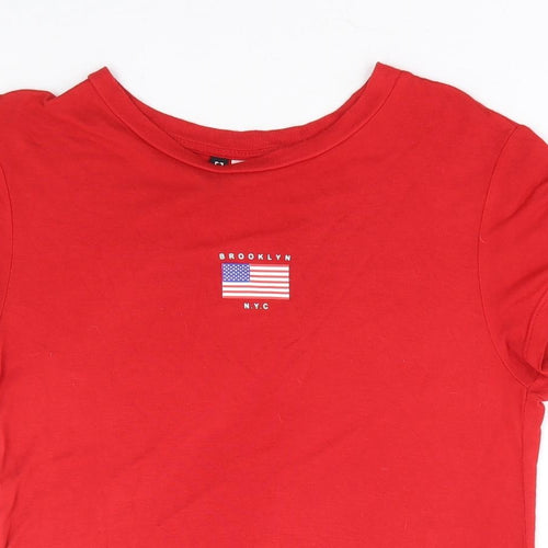 Divided by H&M Womens Red Polyester Cropped T-Shirt Size XS Round Neck - Brooklyn NYC