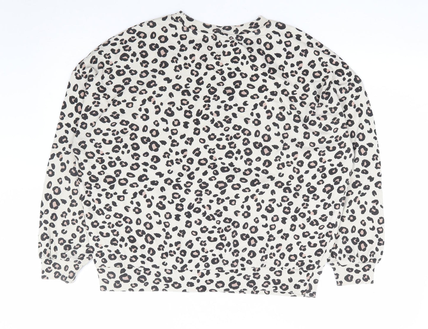 F&F Womens Beige Animal Print Cotton Pullover Sweatshirt Size 12 Pullover - Leopard Print