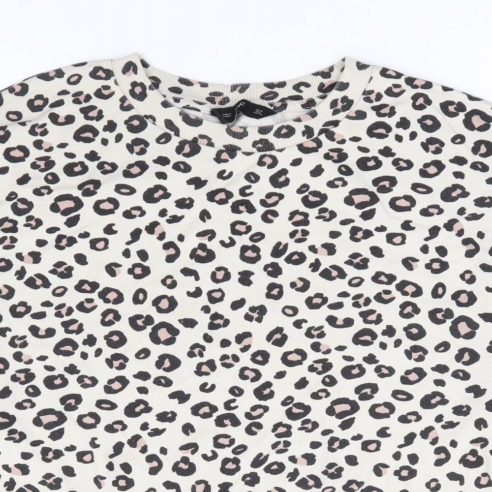 F&F Womens Beige Animal Print Cotton Pullover Sweatshirt Size 12 Pullover - Leopard Print