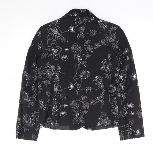 Vogue Womens Black Floral Viscose Jacket Blazer Size 10 - Embroidered