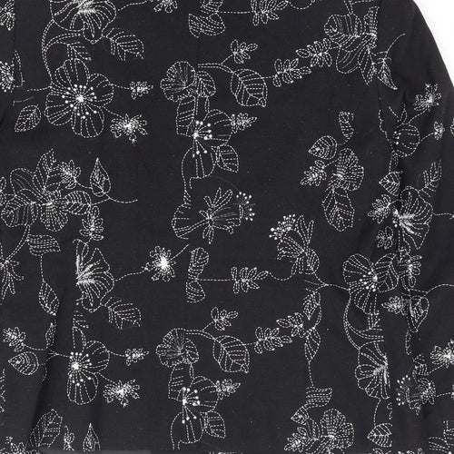 Vogue Womens Black Floral Viscose Jacket Blazer Size 10 - Embroidered