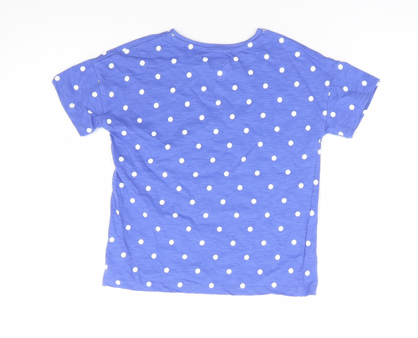 F&F Girls Blue Polka Dot Cotton Basic T-Shirt Size 6-7 Years Round Neck Pullover