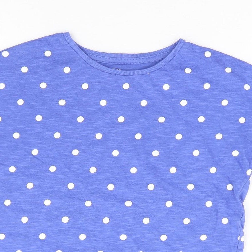 F&F Girls Blue Polka Dot Cotton Basic T-Shirt Size 6-7 Years Round Neck Pullover