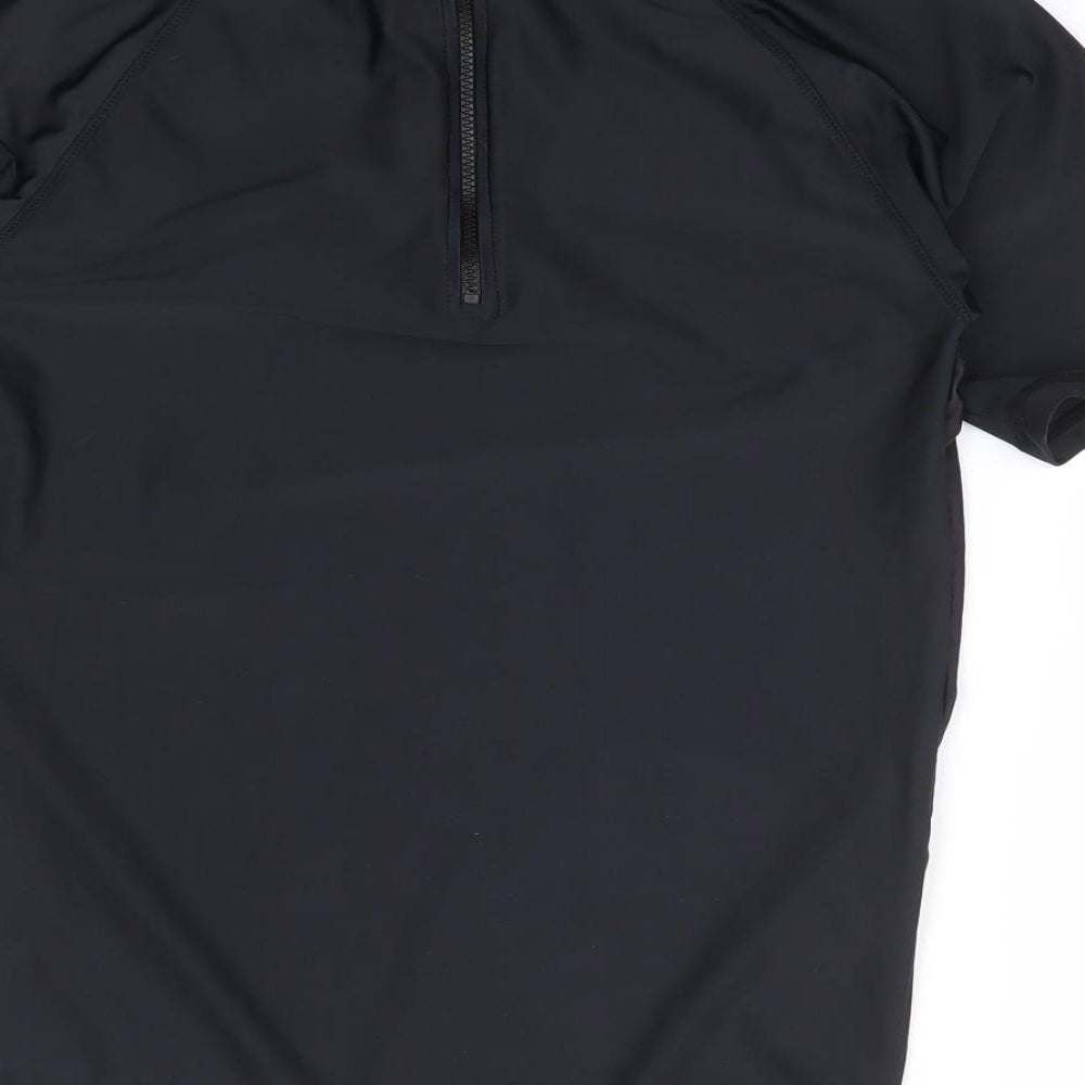 George Boys Black Polyester Basic T-Shirt Size 11-12 Years High Neck Zip - Rashguard