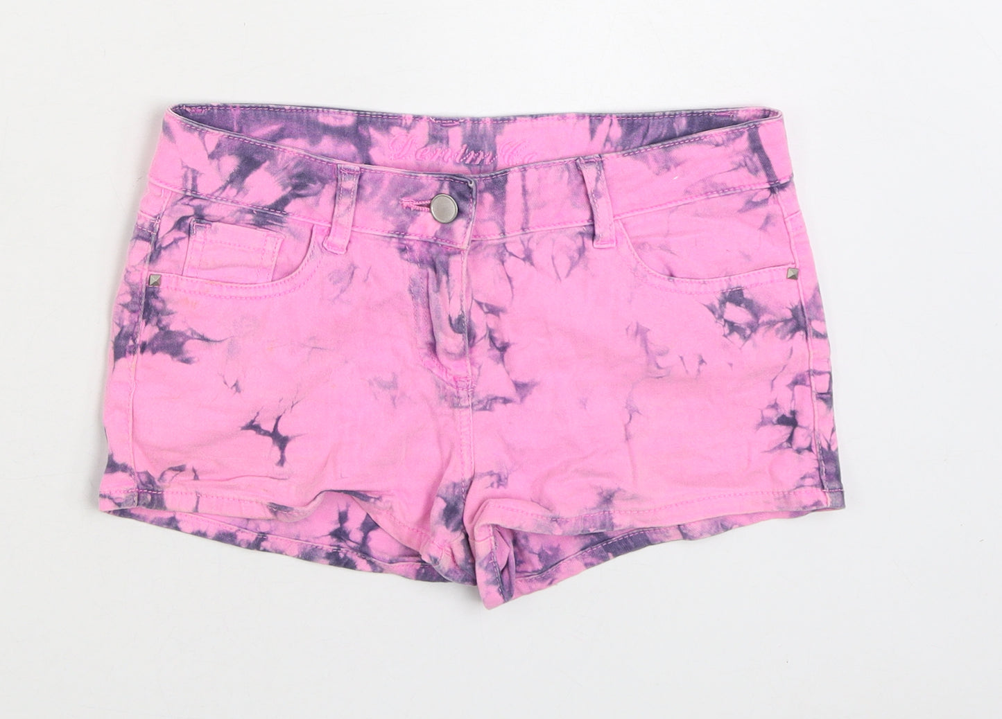 Denim & Co. Girls Pink Geometric Cotton Hot Pants Shorts Size 10-11 Years Regular Zip - Tie Dye