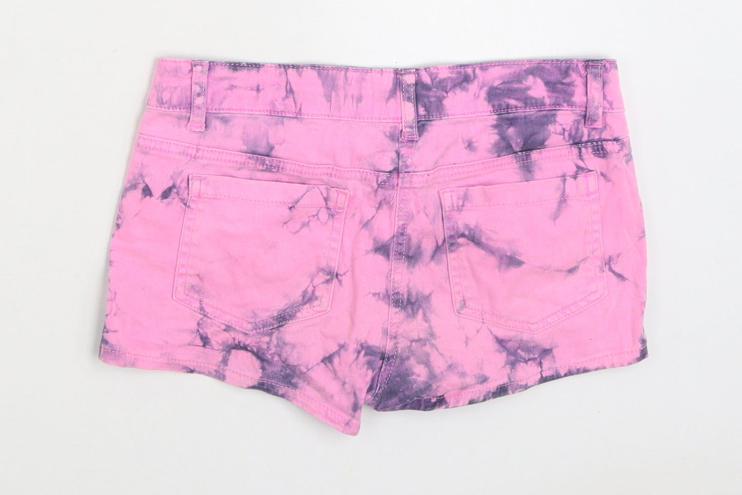 Denim & Co. Girls Pink Geometric Cotton Hot Pants Shorts Size 10-11 Years Regular Zip - Tie Dye