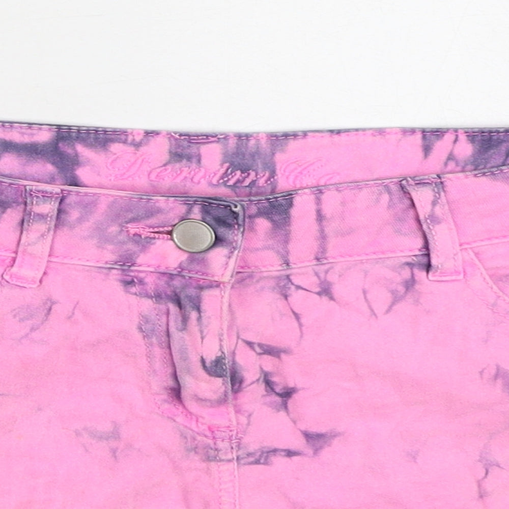 Denim & Co. Girls Pink Geometric Cotton Hot Pants Shorts Size 10-11 Years Regular Zip - Tie Dye