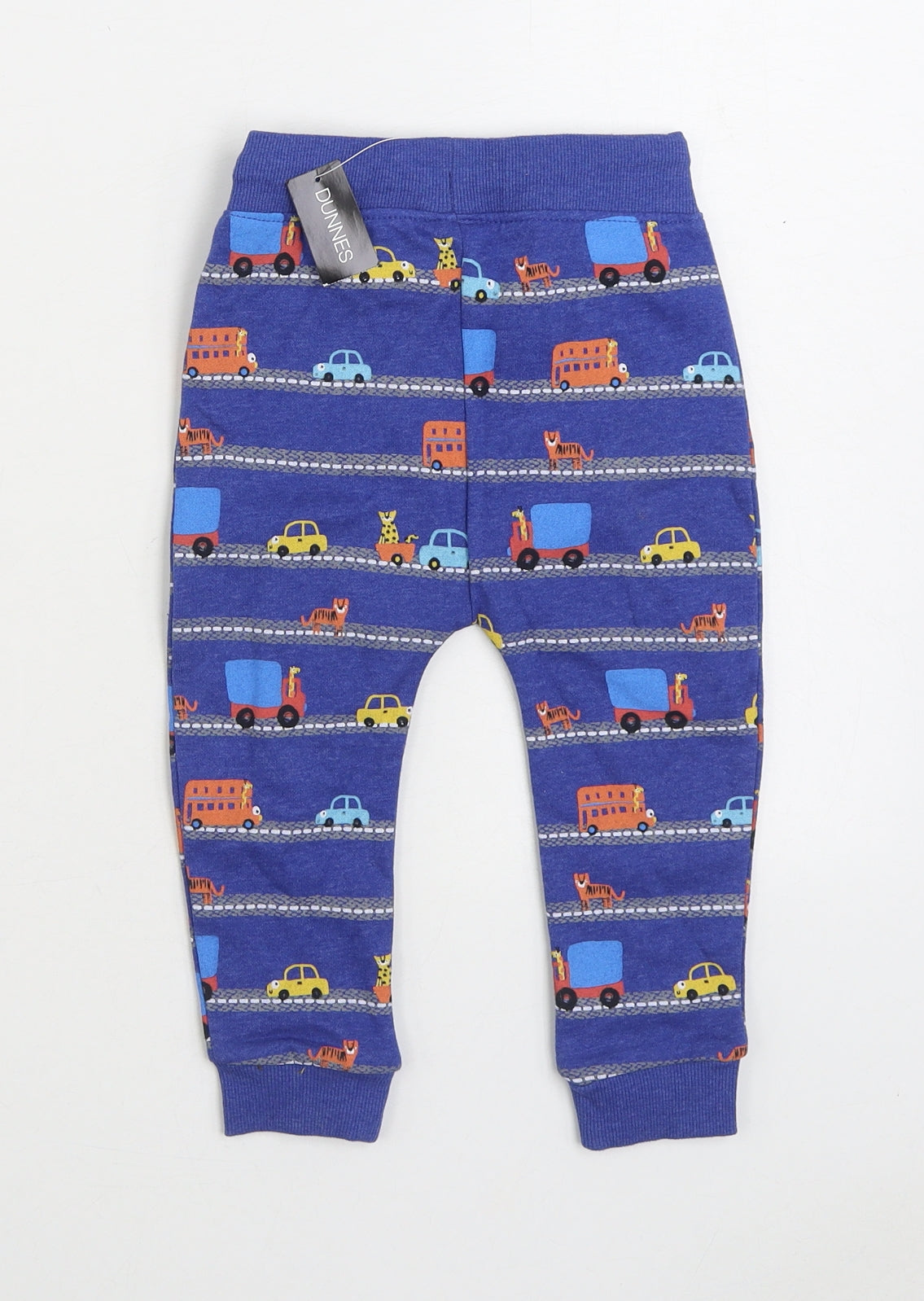 Dunnes Stores Boys Blue Geometric Cotton Jogger Trousers Size 18-24 Months Drawstring - vehicles