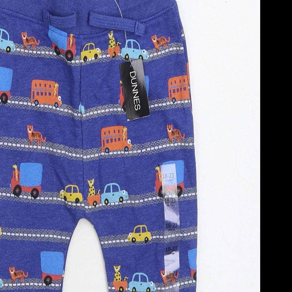 Dunnes Stores Boys Blue Geometric Cotton Jogger Trousers Size 18-24 Months Drawstring - vehicles