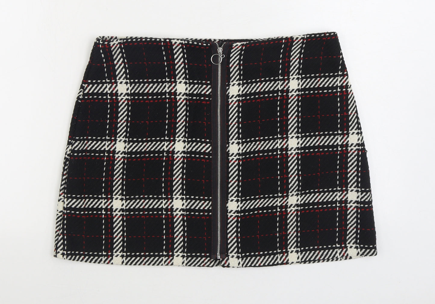 Primark Womens Black Plaid Polyester A-Line Skirt Size 14 Zip