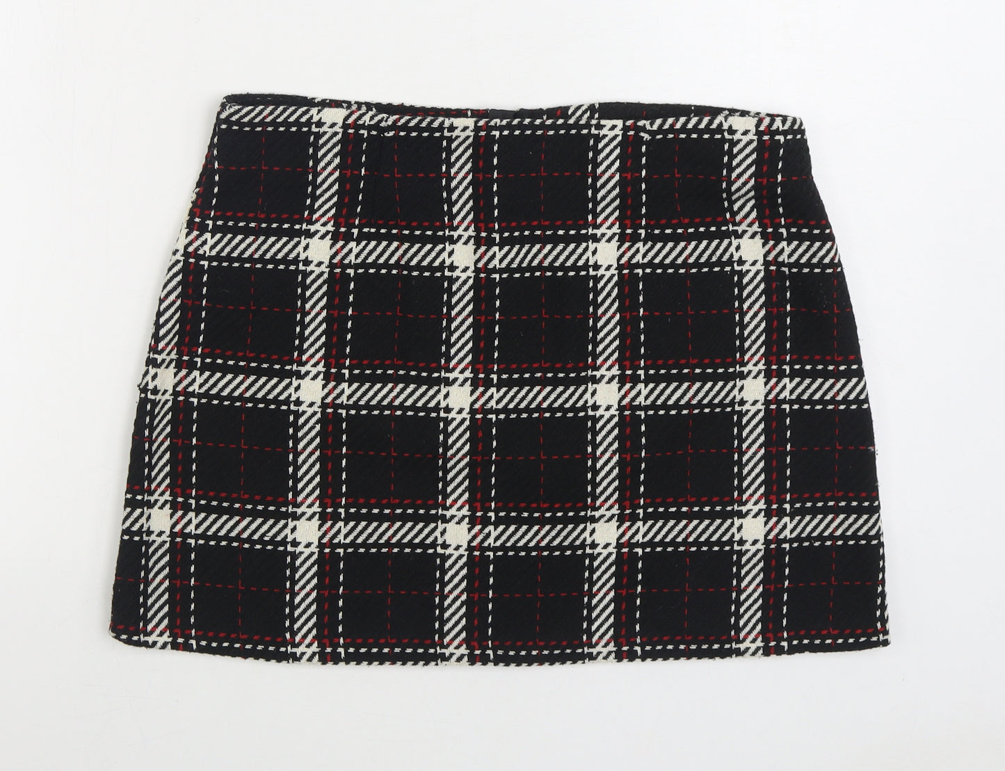 Primark Womens Black Plaid Polyester A-Line Skirt Size 14 Zip