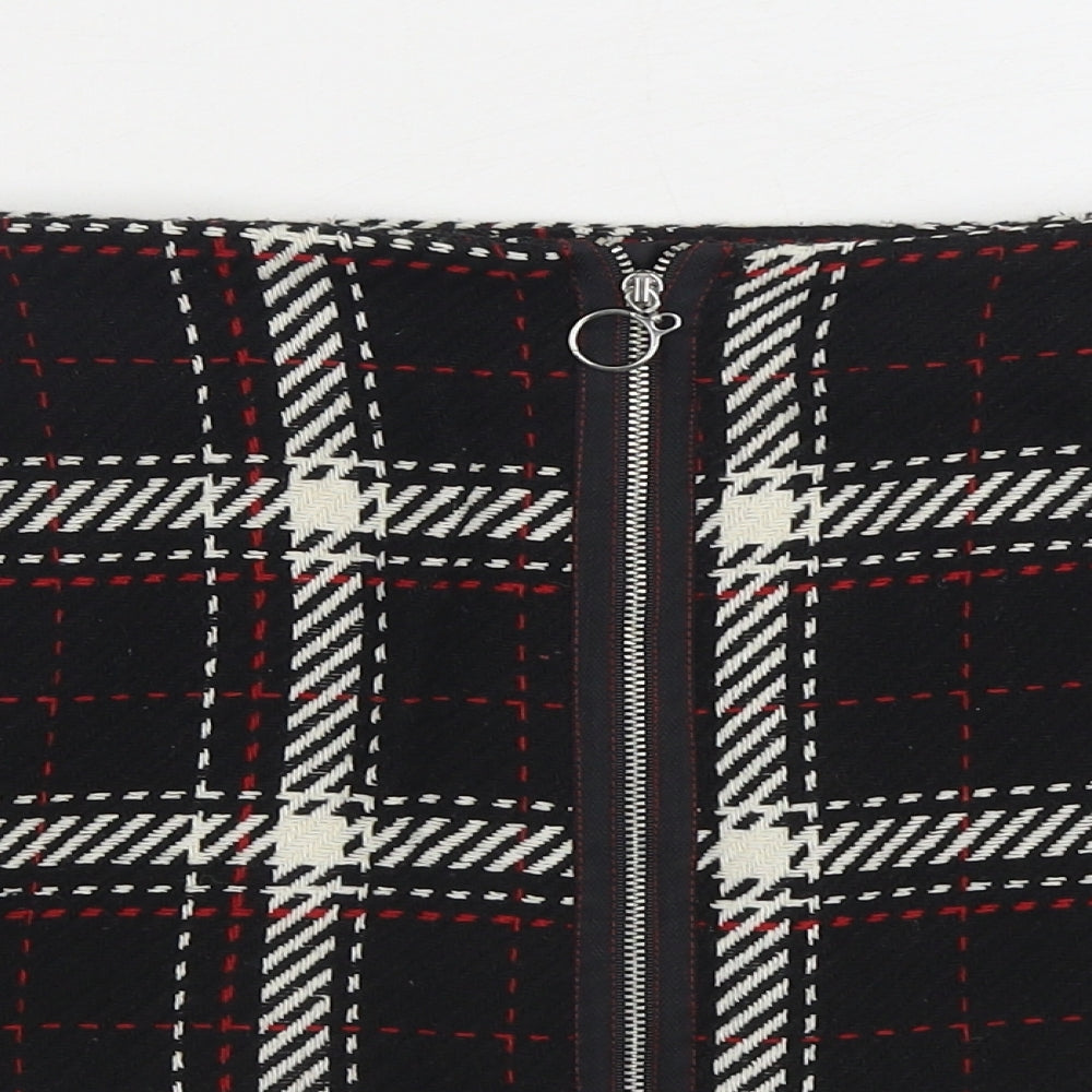 Primark Womens Black Plaid Polyester A-Line Skirt Size 14 Zip