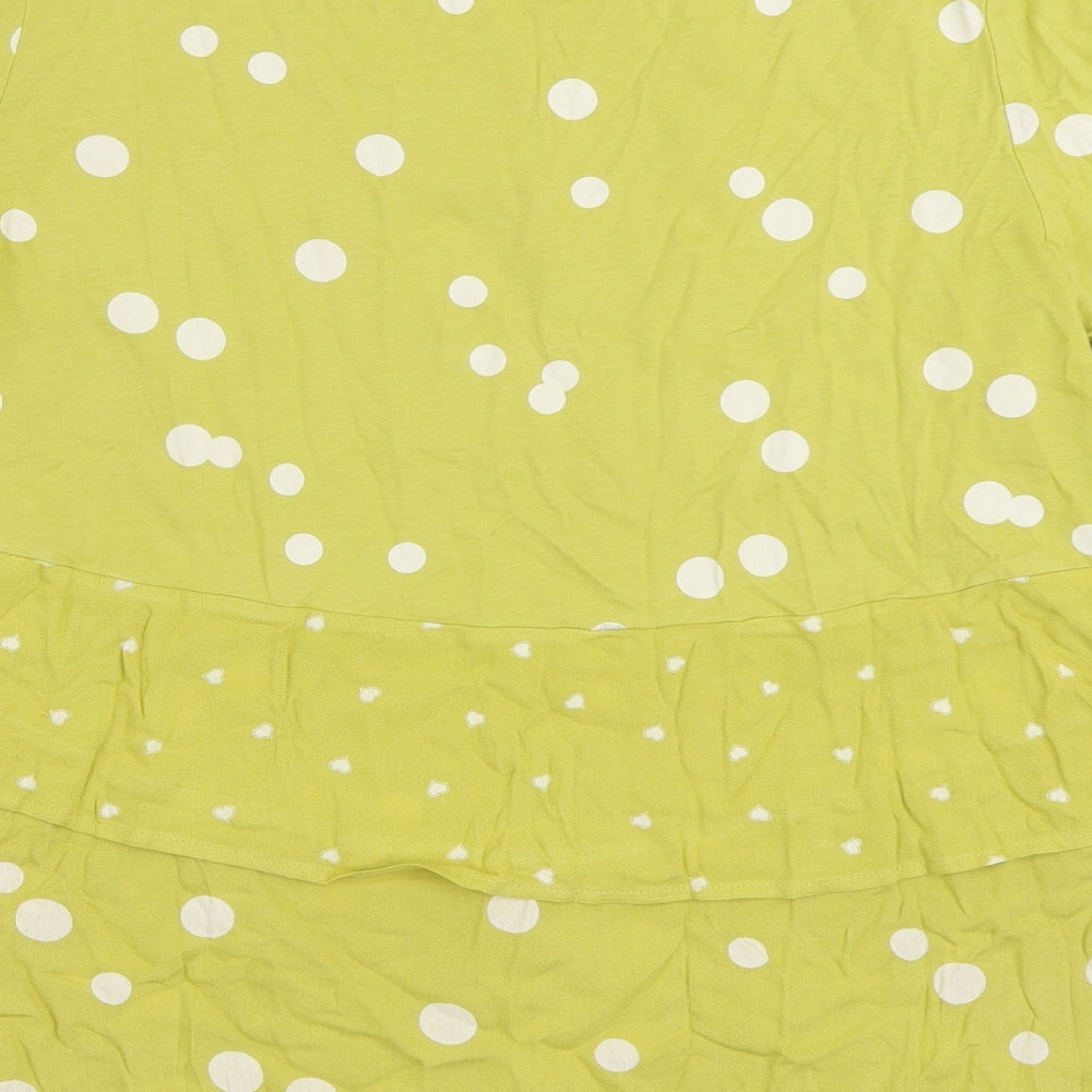NEXT Womens Yellow Polka Dot Cotton Basic Blouse Size 14 Boat Neck