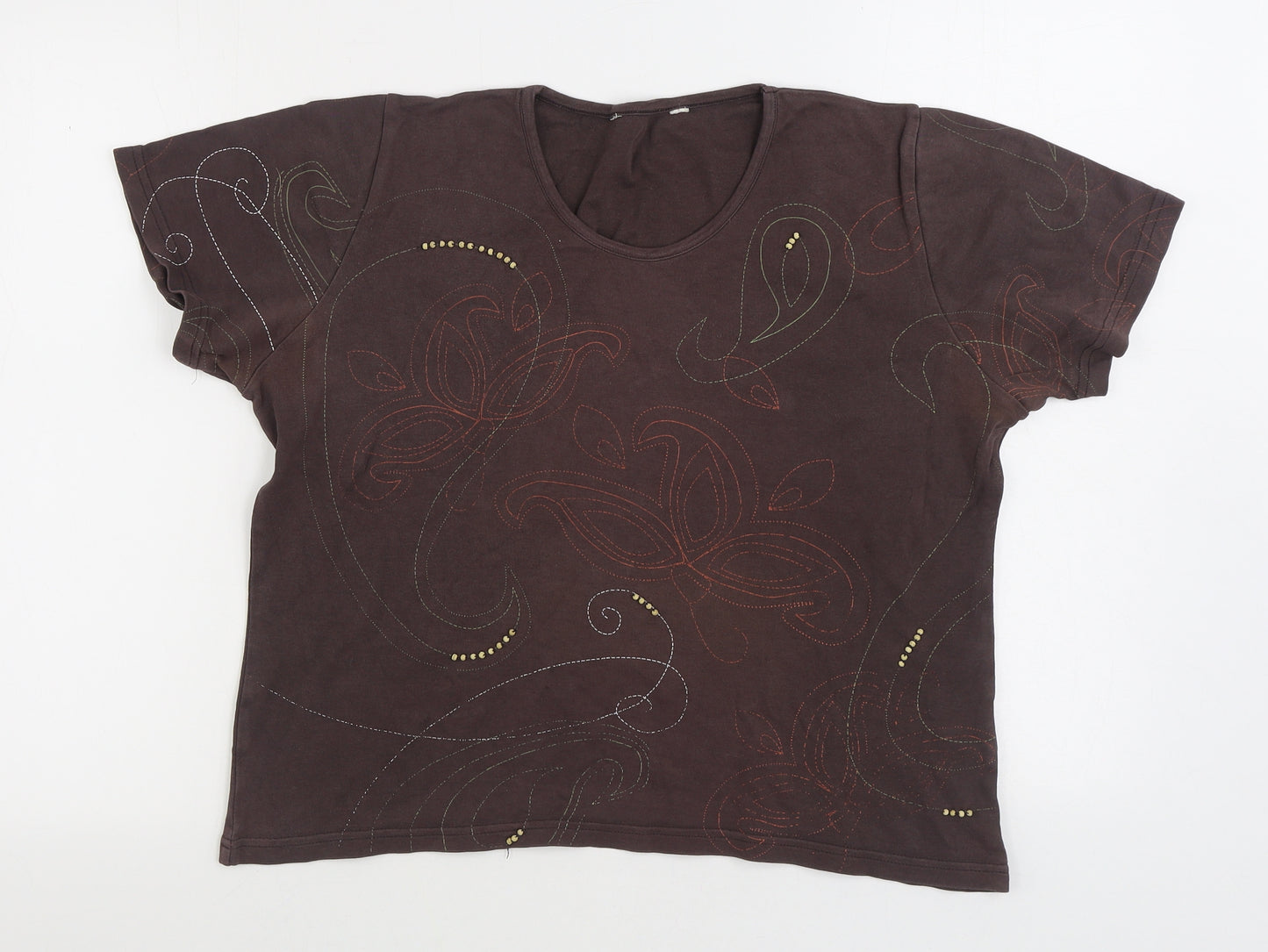Preworn Womens Brown 100% Cotton Basic T-Shirt Size M Scoop Neck