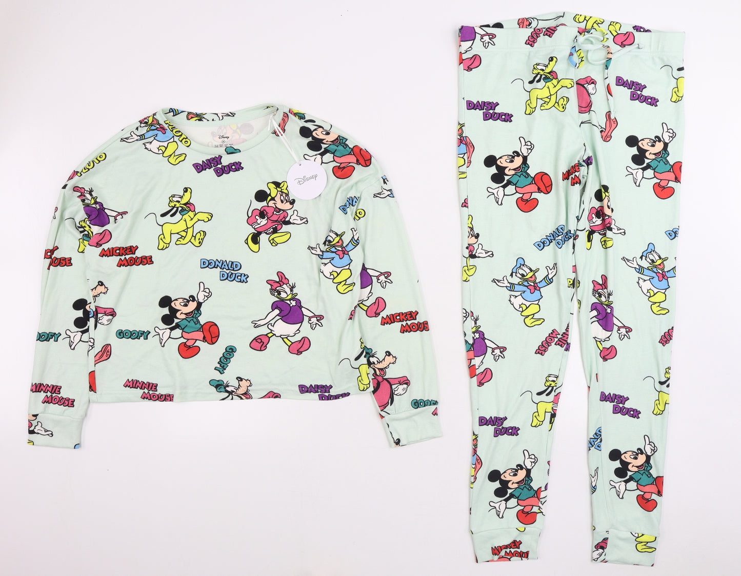Primark Womens Multicoloured Geometric Polyester Top Pyjama Set Size 12 - Mickey & Friends